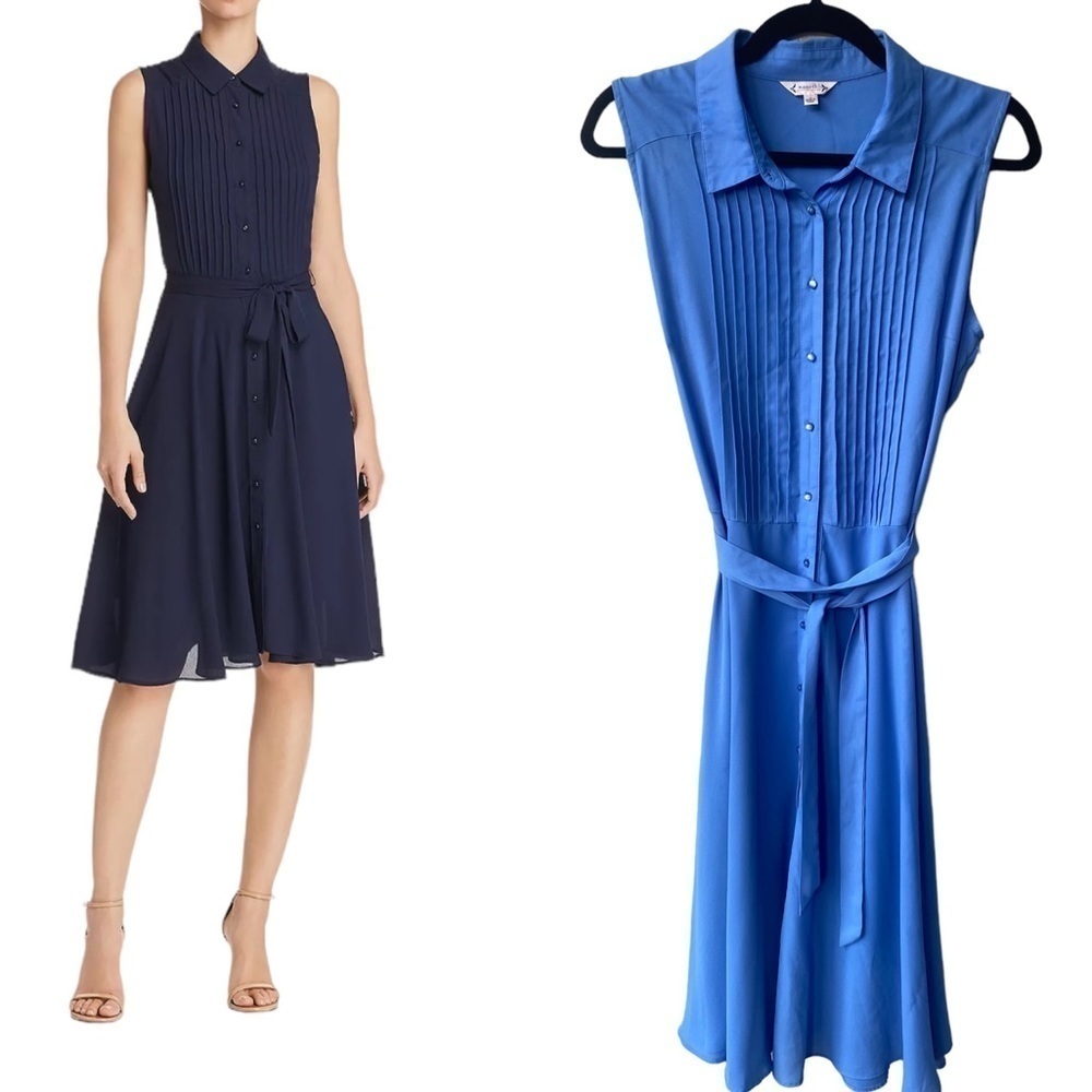 Nanette Lepore Sleeveless Pleated Midi Dress in Navy and Bright Blue
